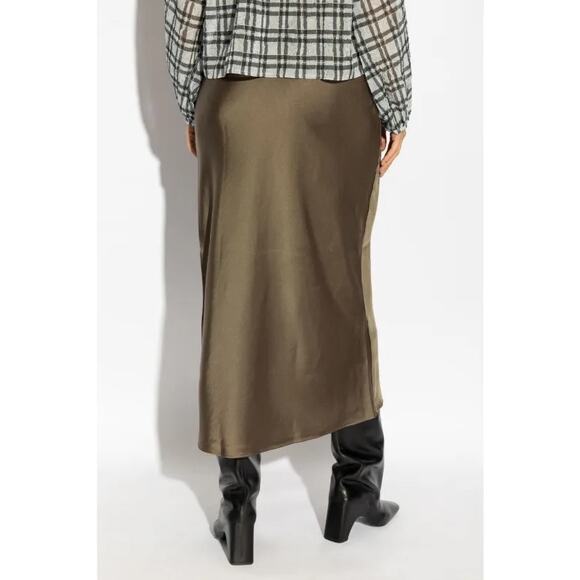 RTR Samsoe Samsoe Sz XS Olive Green Saagneta Satin Slip Midi Skirt silky stretch - Picture 2 of 8